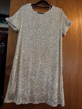 CeCe Silver Sequin Short Sleeve Mini Dress
